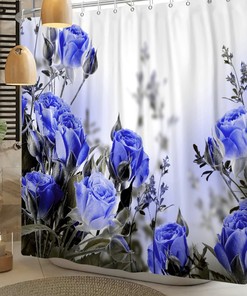 Blue Floral Roses Shower Curtain - Floral Bathroom Decor 
