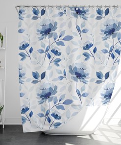 Blue Floral Vibe Shower Curtain - Boho Christmas Home Decor 
