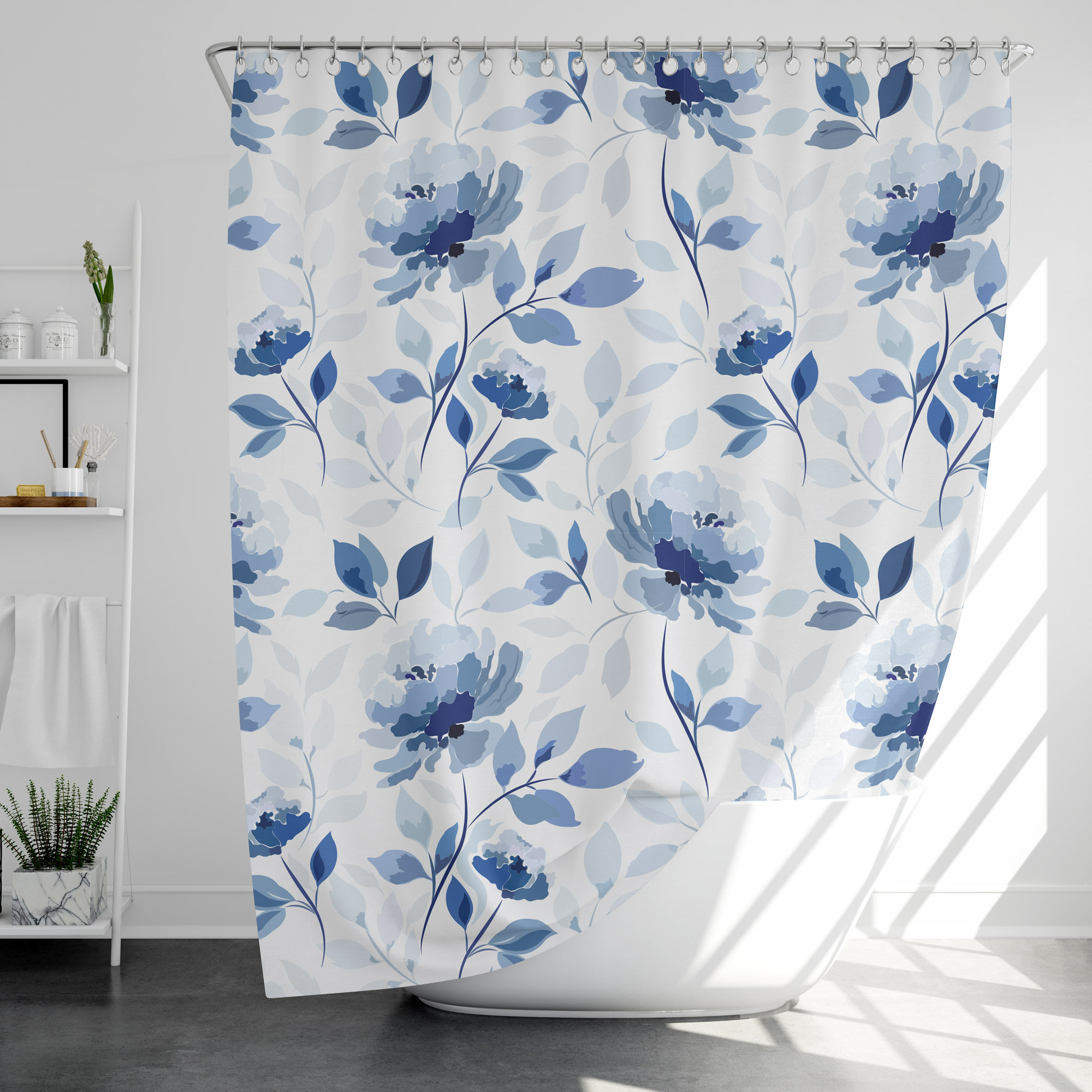 Blue Floral Vibe Shower Curtain - Boho Christmas Home Decor