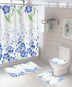 Blue Flower Bush 3D Print Shower Curtain for a Modern Bathroom