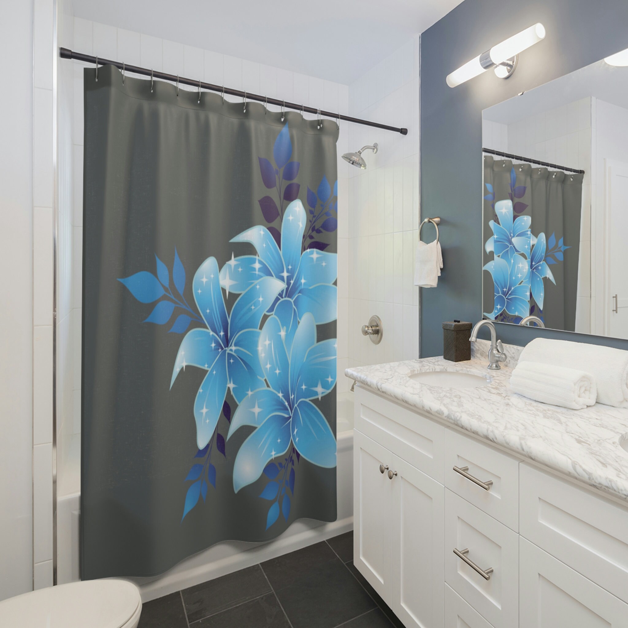 Blue Flower Shower Curtain - Chic and Unique Bathroom Decor
