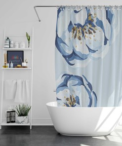 Blue Flower Watercolor Shower Curtain - Minimalist Bathroom Decor