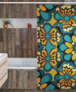Blue Geo Hippie Shower Curtain - Geometric Bathroom Decor 