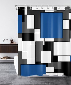 Blue Geometric Pattern Art Printed Shower Curtain for Modern Bathroom Decor