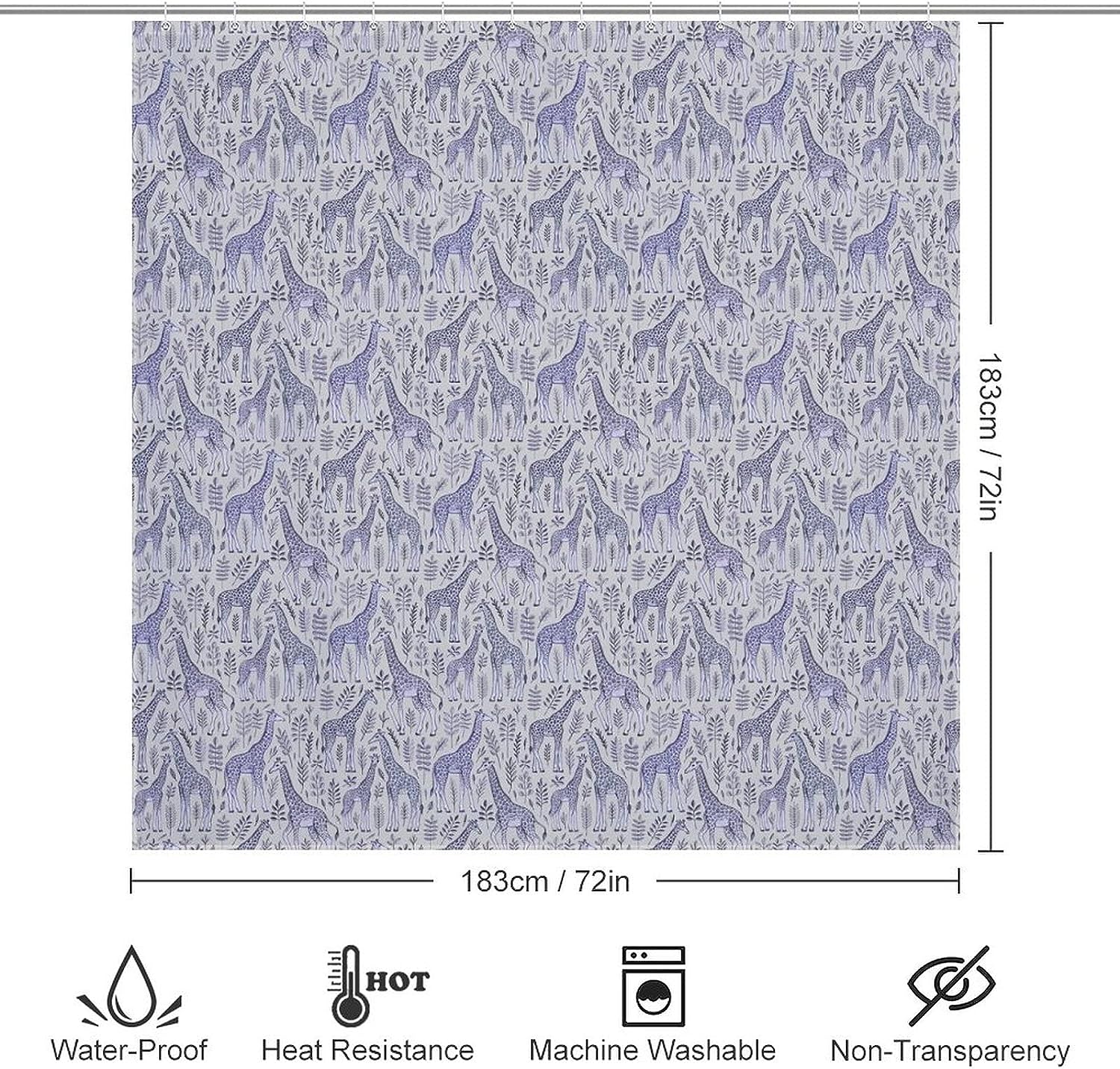 Blue Giraffe Fabric Shower Curtain - Animal Bathroom Decor
