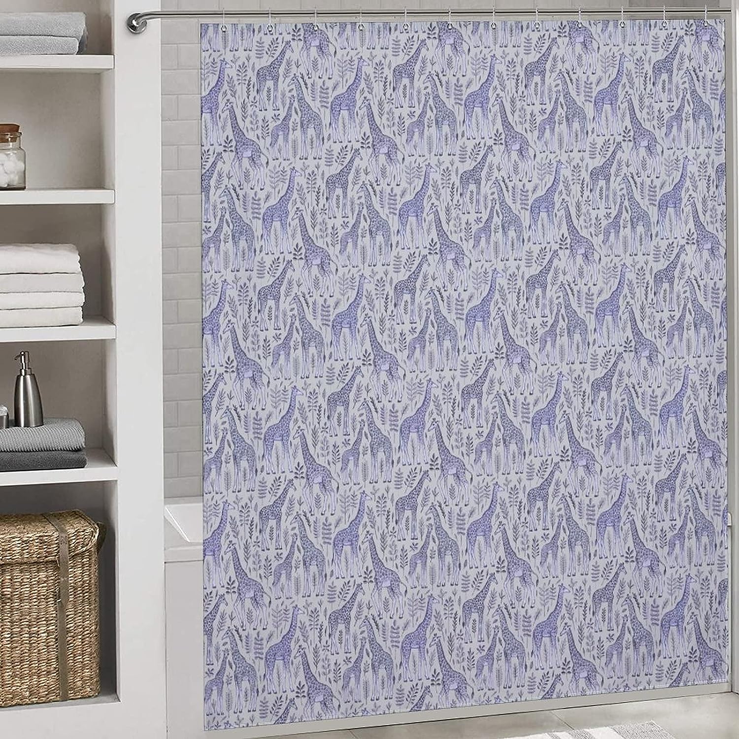 Blue Giraffe Fabric Shower Curtain - Animal Bathroom Decor