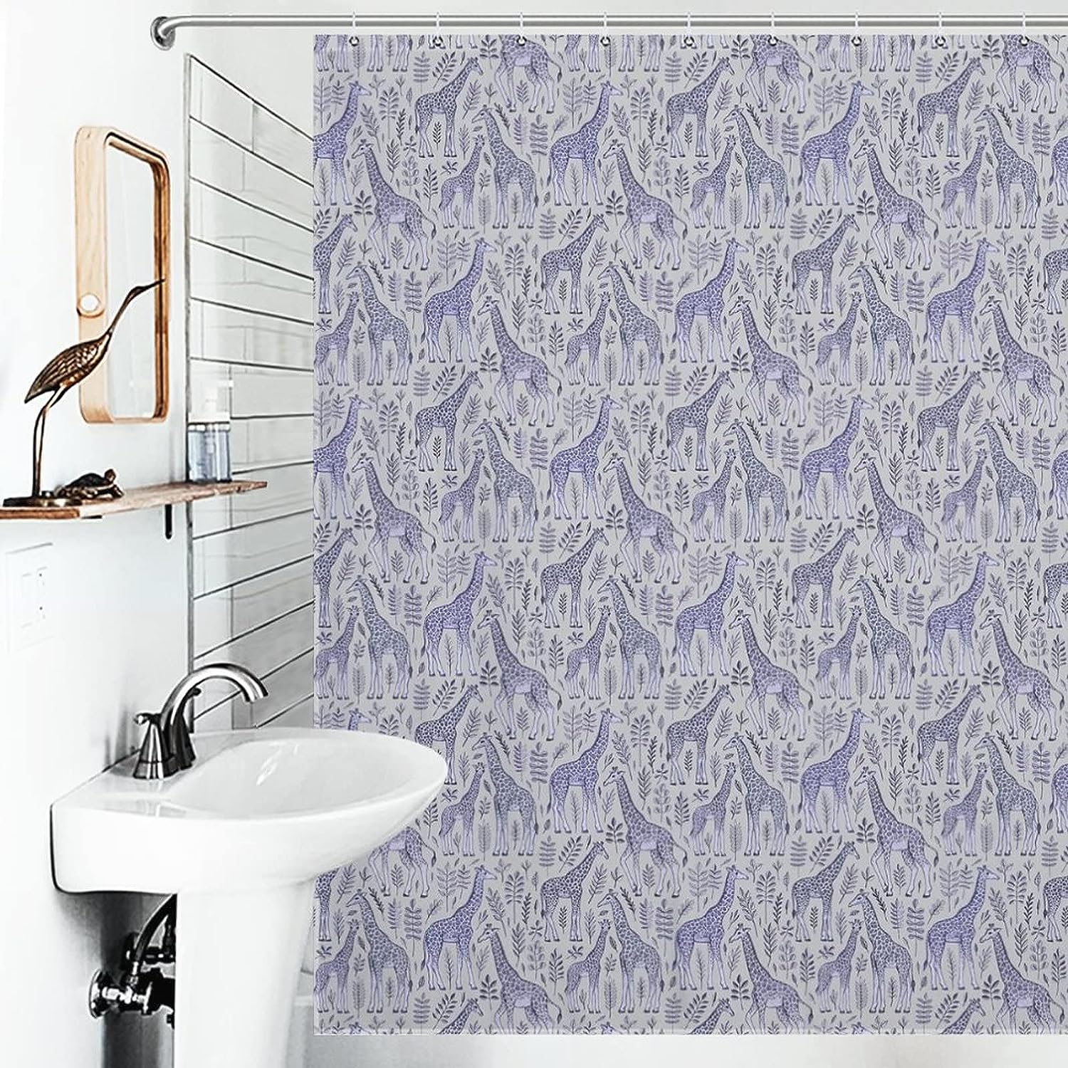 Blue Giraffe Fabric Shower Curtain - Animal Bathroom Decor