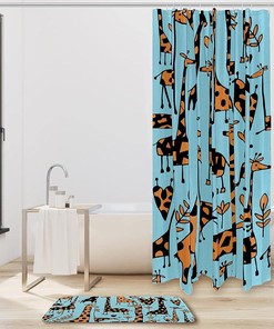Blue Giraffe Waterproof Shower Curtain - Jungle Bathroom Decor