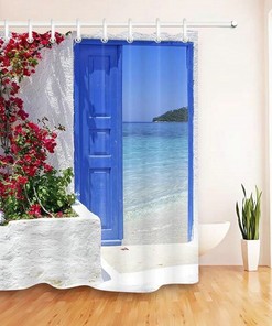 Blue Greek Door Shower Curtain - Scenic Bathroom Decor