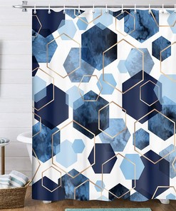 Blue Grey Modern Geometric Shower Curtain - Abstract Bathroom Decor 
