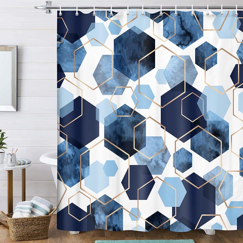 Blue Grey Modern Geometric Shower Curtain - Abstract Bathroom Decor