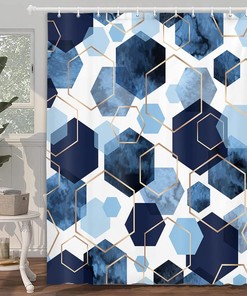 Blue Grey Modern Geometric Shower Curtain - Abstract Bathroom Decor