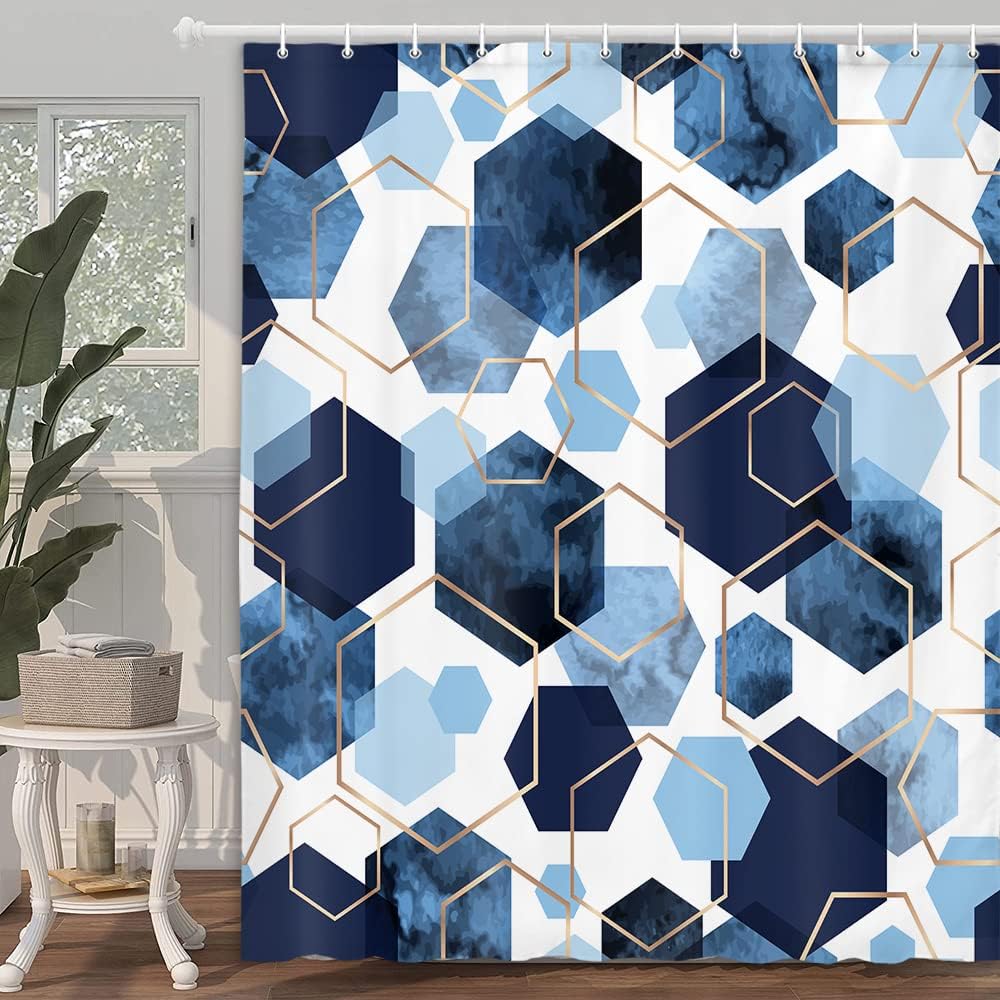 Blue Grey Modern Geometric Shower Curtain - Abstract Bathroom Decor