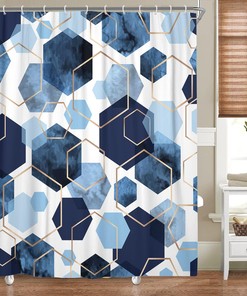 Blue Grey Modern Geometric Shower Curtain - Abstract Bathroom Decor
