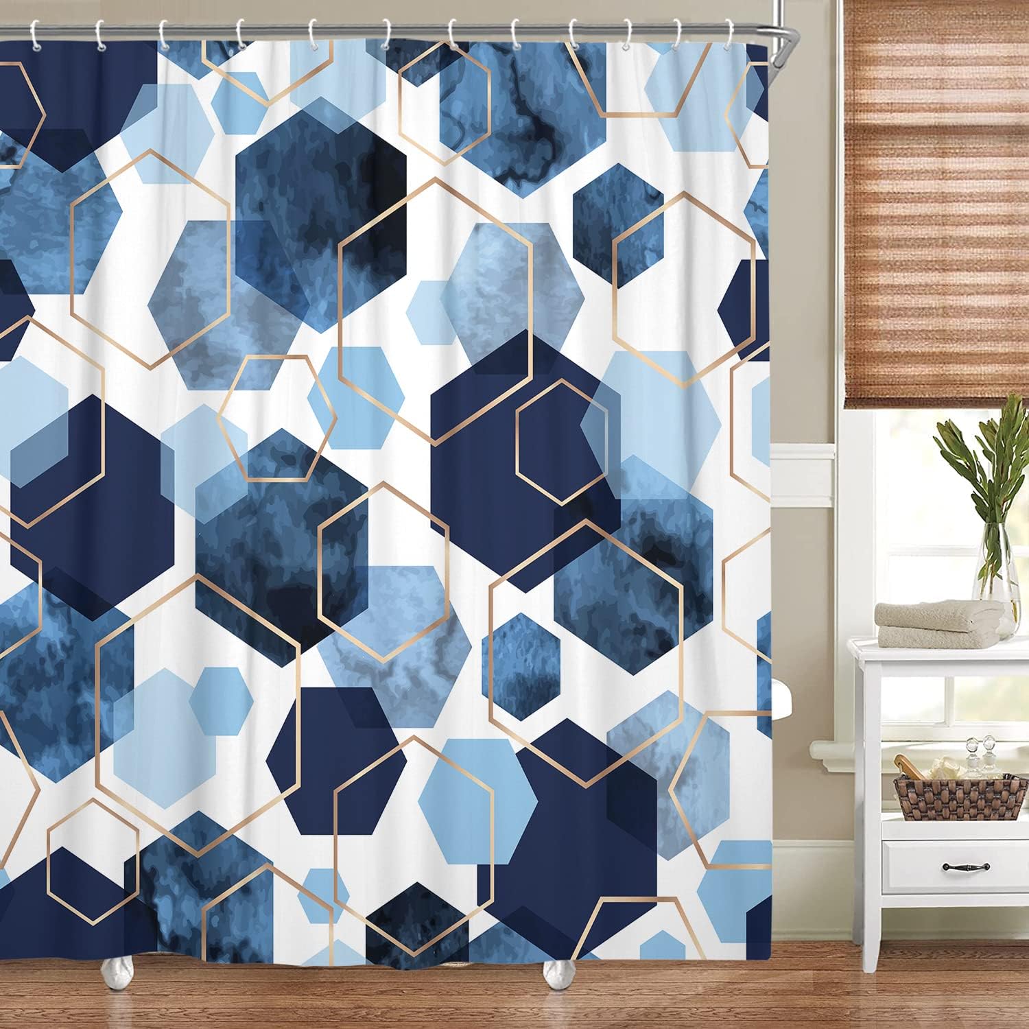 Blue Grey Modern Geometric Shower Curtain - Abstract Bathroom Decor