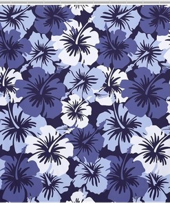 Blue Hawaiian Hibiscus Floral Shower Curtain - Hotel Bathroom Decor 
