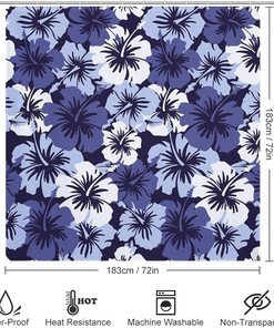 Blue Hawaiian Hibiscus Floral Shower Curtain - Hotel Bathroom Decor