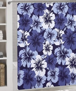 Blue Hawaiian Hibiscus Floral Shower Curtain - Hotel Bathroom Decor 