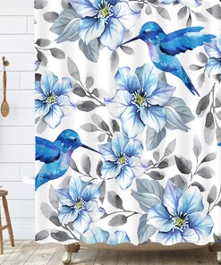 Blue Hunt Night Nature Owl Mouse Shower Curtain - Animal Bathroom Decor 