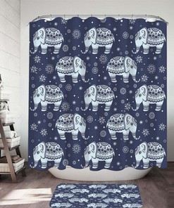 Blue Indigo Boho Shower Curtain - Watercolor Floral Bathroom Decor 