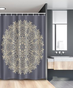Blue Ivory Mandala Stall Shower Curtain with Floral Boho Art Design for a Chic Bathroom Decor