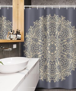 Blue Ivory Mandala Stall Shower Curtain with Floral Boho Art Design for a Chic Bathroom Decor