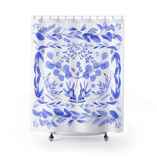 Blue Jungle Animals Safari Shower Curtain - Exotic Bathroom Decor