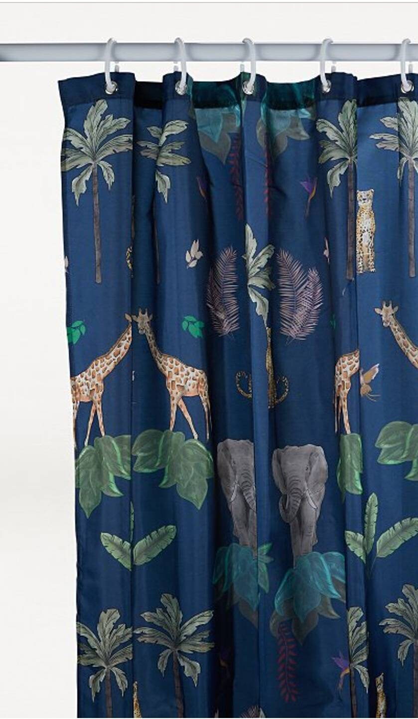 Blue Leaves Boho Shower Curtain - Bohemian Bathroom Decor