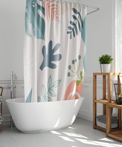 Blue Leaves Tropical Shower Curtain - Botanical Bathroom Decor