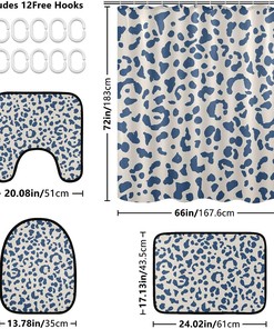 Blue Leopard Spot Shower Curtain with Matching Mat and Contour - Unique Bathroom Decor
