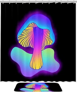 Blue Light Mushroom Printing Waterproof Fabric Bathroom Shower Curtain 