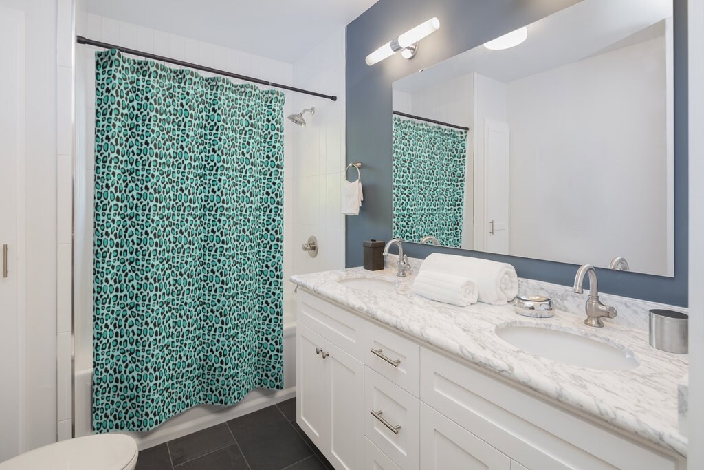 Blue Lighthouse Sailboat Anchor Shower Curtain - Beachy Bathroom Decor