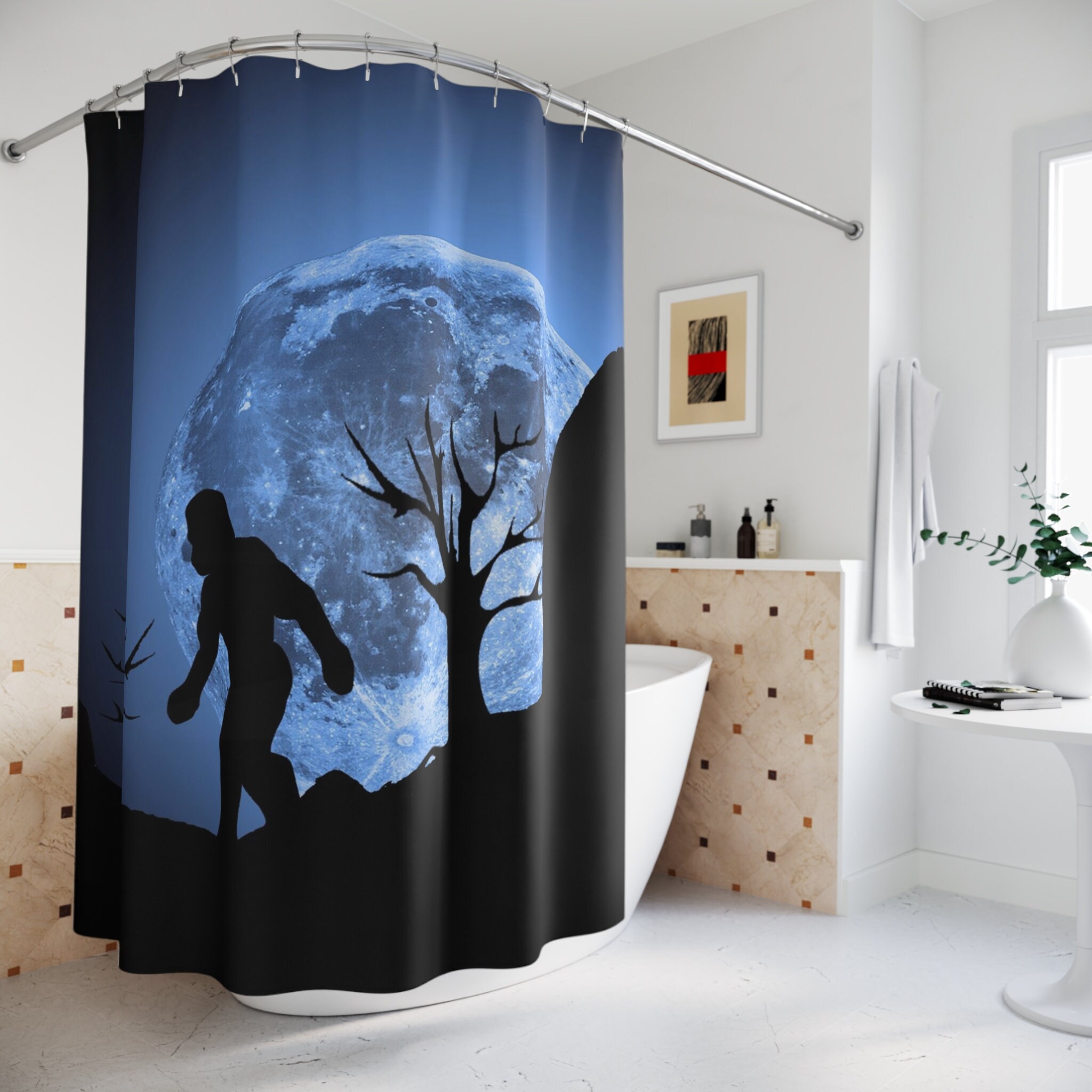 Blue Moon Bigfoot Waterproof Shower Curtain - Unique Bathroom Decor