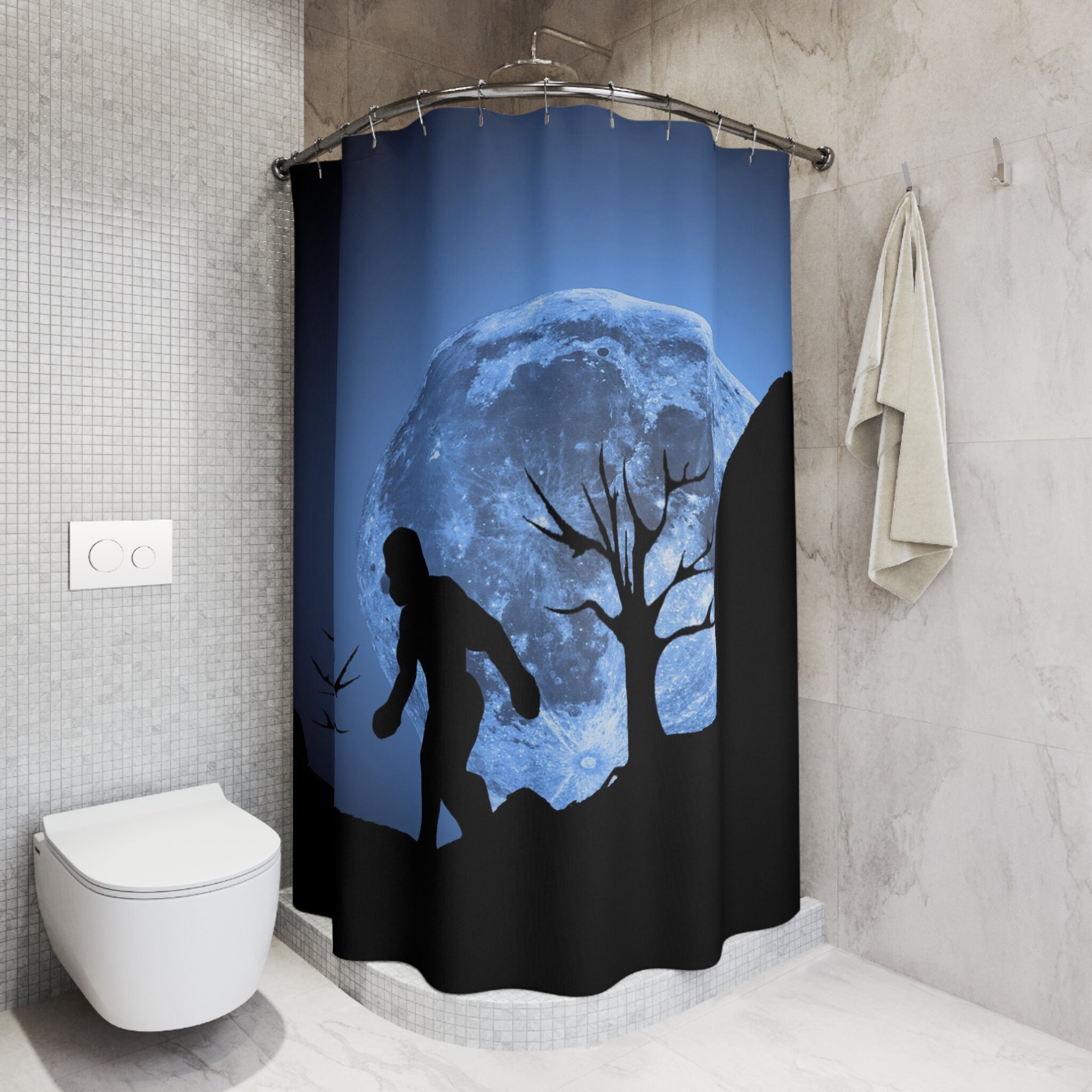 Blue Moon Bigfoot Waterproof Shower Curtain - Unique Bathroom Decor