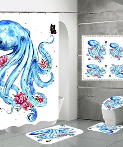 Blue Octopus and Butterfly Shower Curtain for Unique Bathroom Decor