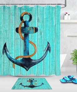 Blue Painted Anchor Shower Curtain Bathroom Decor 