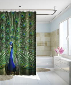 Blue Peacock 3D Shower Curtain Waterproof Fiber for a Chic Home Bathroom