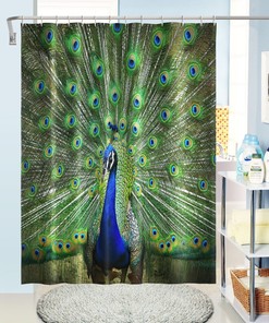 Blue Peacock 3D Shower Curtain Waterproof Fiber for a Chic Home Bathroom