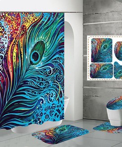 Blue Peacock Feather Waterproof Shower Curtain for Unique Bathroom Decor