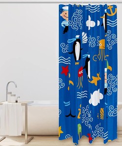 Blue Penguin Sailor Anchor Shower Curtain - Octopus Pattern Bathroom Accessory