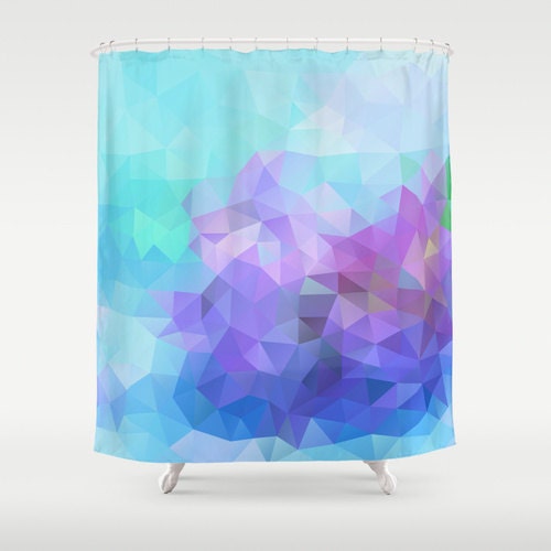 Blue Polygon Mosaic Pattern Lilac Abstract Shower Curtain - Bathroom Decor