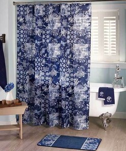 Blue Prescott Croscill Classic Floral Shower Curtain with Accessory Towels and Hooks