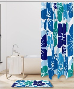 Blue Purple Hawaiian Hibiscus Floral Shower Curtain for Bathroom Decor