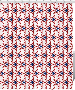 Blue Red Star Pattern USA Shower Curtain - Patriotic Bathroom Accessory with Modern Design