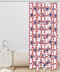 Blue Red Star Pattern USA Shower Curtain - Patriotic Bathroom Accessory with Modern Design