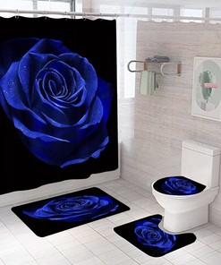 Blue Rose Shower Curtain - Floral Bathroom Decor with Romantic Theme
