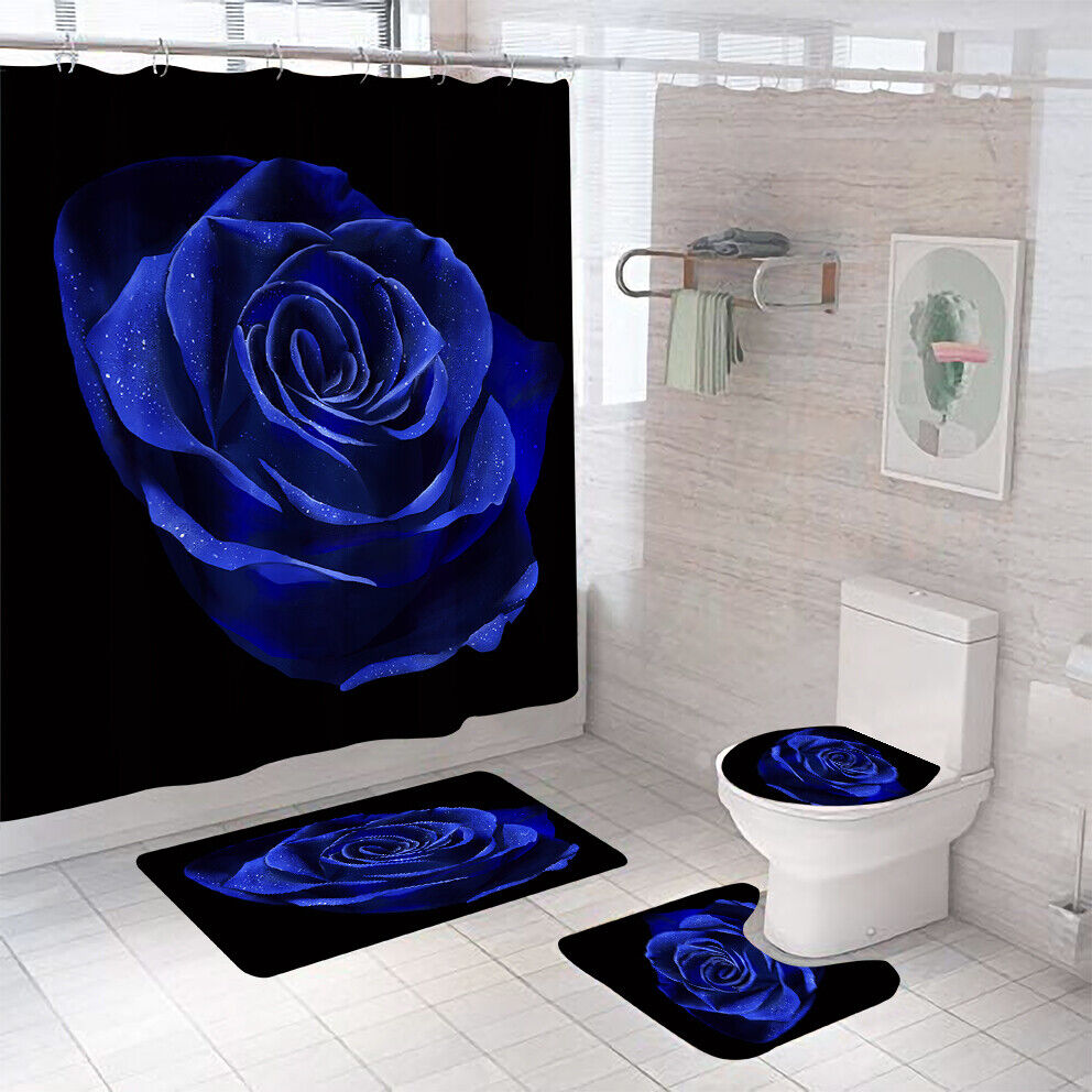 Blue Rose Shower Curtain - Floral Bathroom Decor with Romantic Theme