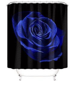 Blue Rose Shower Curtain - Floral Bathroom Decor with Romantic Theme