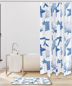 Blue Seashells Conch Pattern Waterproof Bathroom Shower Curtain - Bathroom Decor