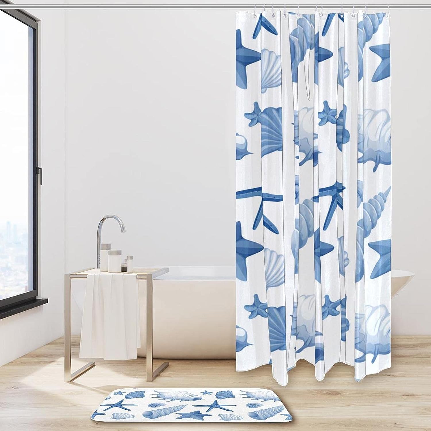 Blue Seashells Conch Pattern Waterproof Bathroom Shower Curtain - Bathroom Decor